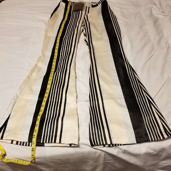 NWT Peace + Love Pants Metallic Striple Flares Women's Color Silver/Black - Picture 5 of 13